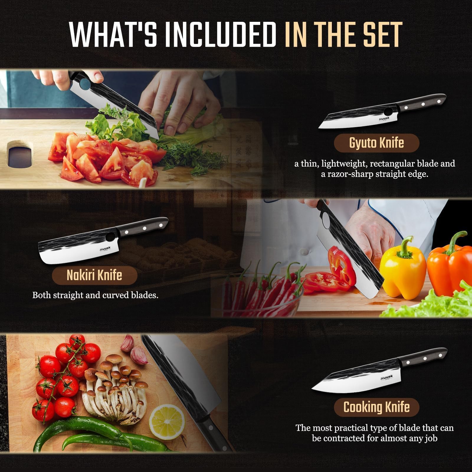Huusk cooking knife balanced full tang for versatile cooking