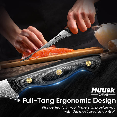 Elegant packaging of Huusk Damascus knife, ideal gift presentation.