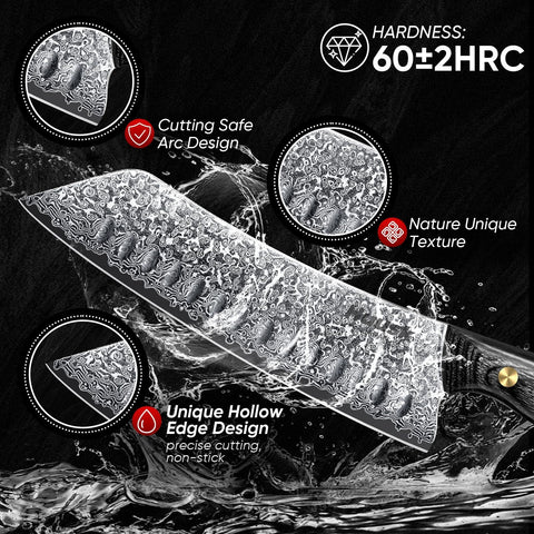 Huusk Damascus Kiritsuke knife Kiritsuke edge view for delicate slicing