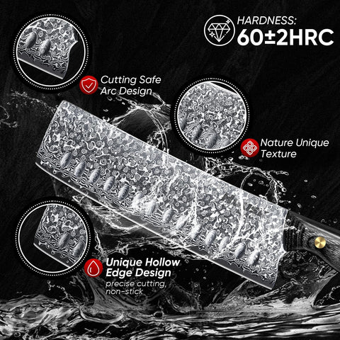 Huusk Damascus Nakiri 7-inch anti-stick edge aids smooth vegetable prep