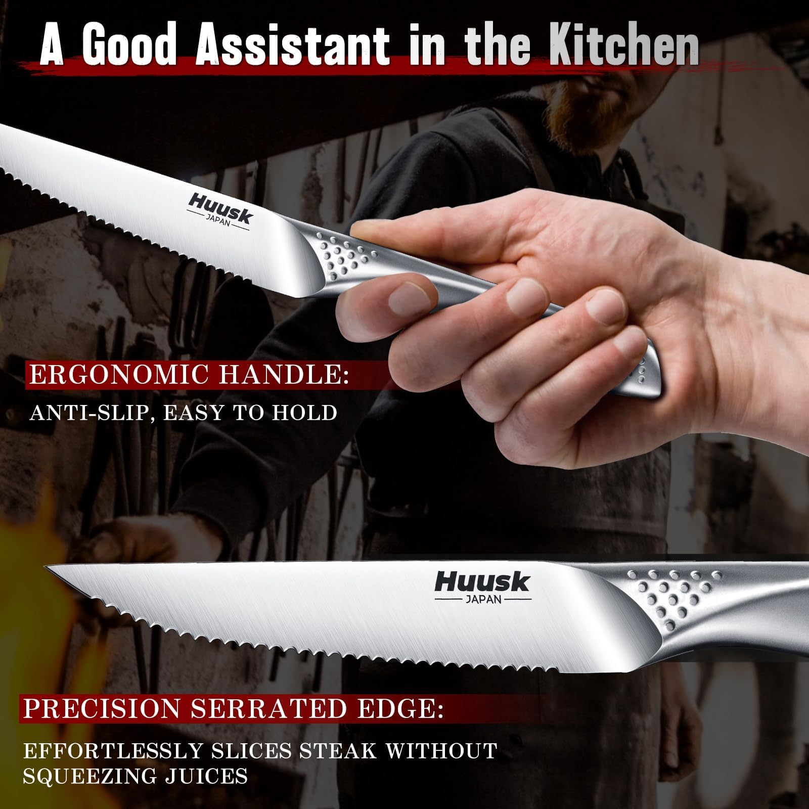 Huusk dishwasher-safe steak knives for easy cleanup after meals.