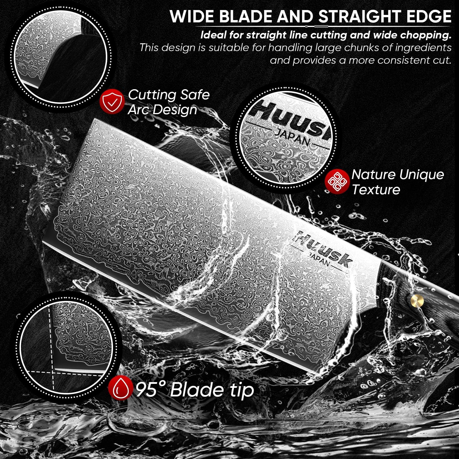 Huusk ebony full-tang handle provides secure, comfortable grip.