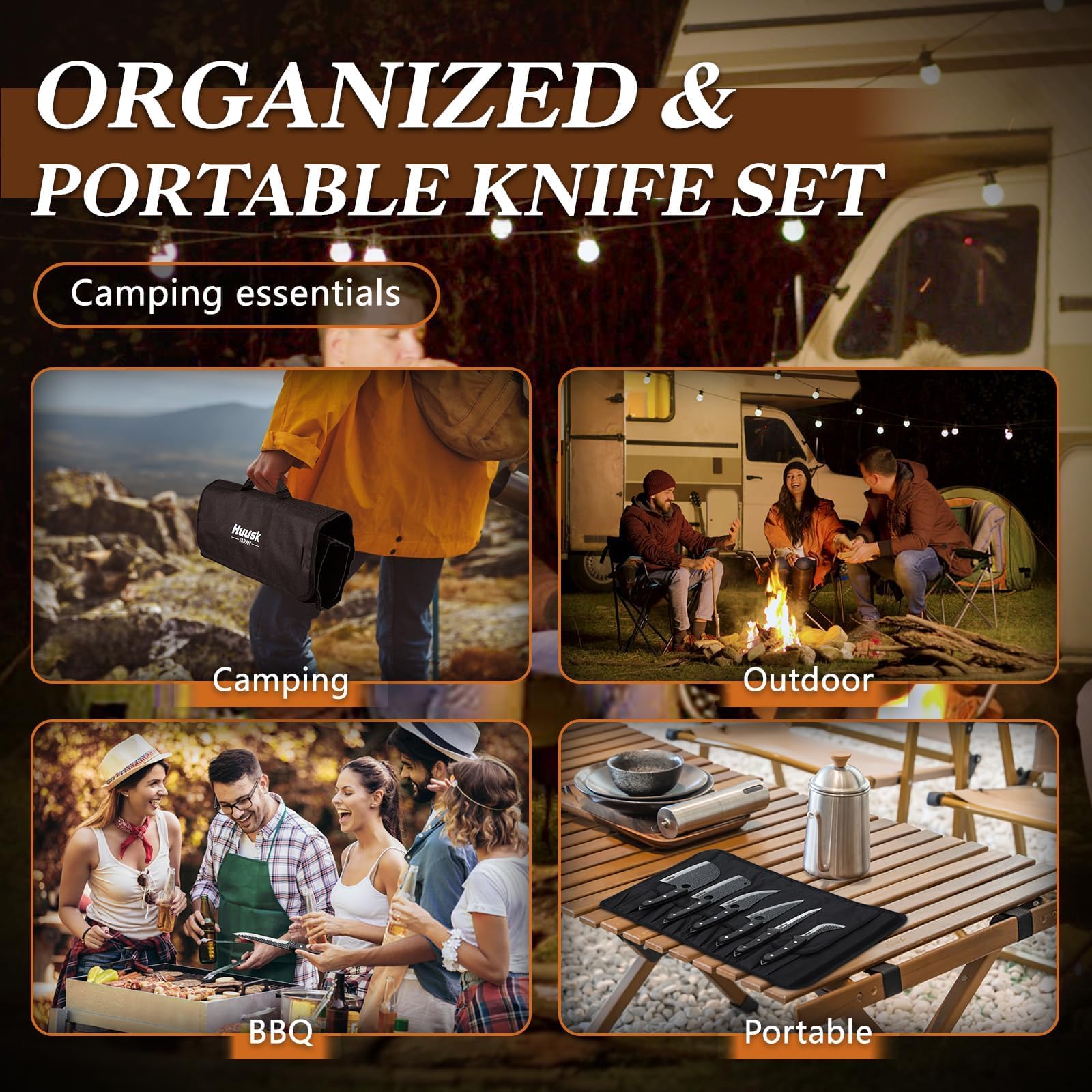 Huusk ergonomic wood handles with full tang for comfortable grip