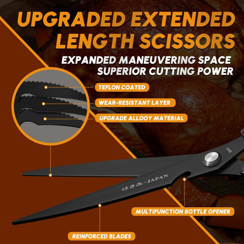Extended 7inch blade improves reach for poultry and thick ingredients.
