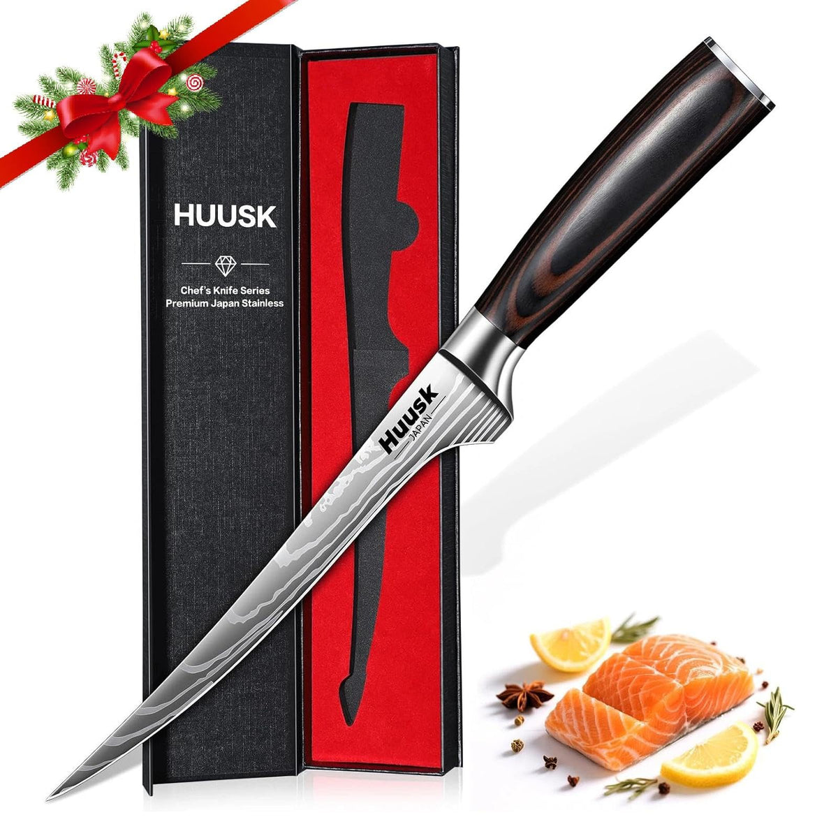 Huusk filet knife 7-inch blade ready for precise fish filleting.