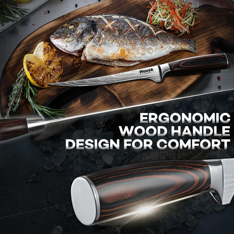 Flexible fillet blade enables skinning, trimming, and deboning with ease.