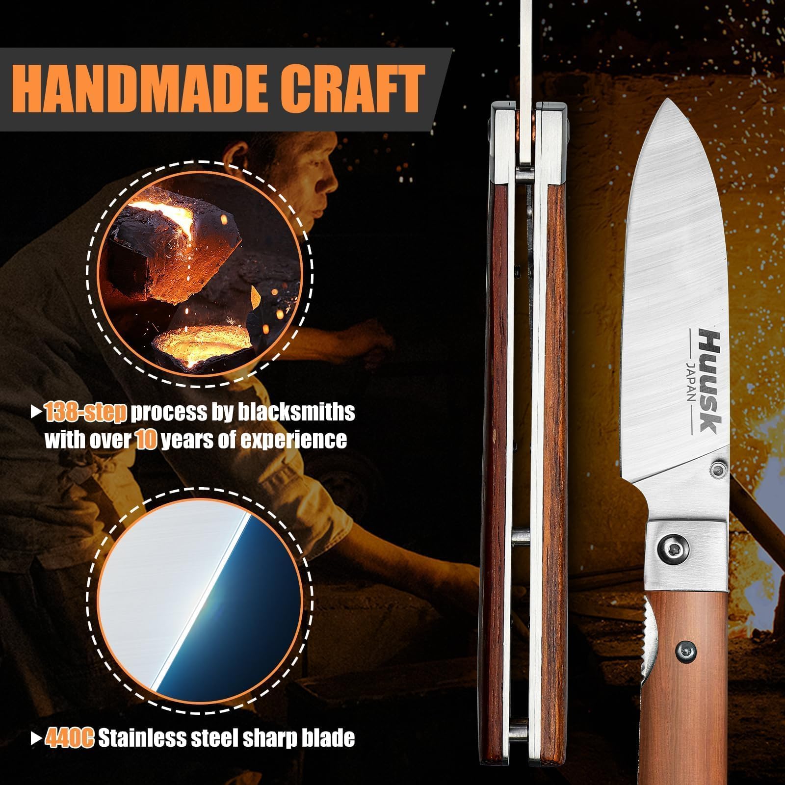 Huusk Cocobolo handle highlights a polished grip and premium feel