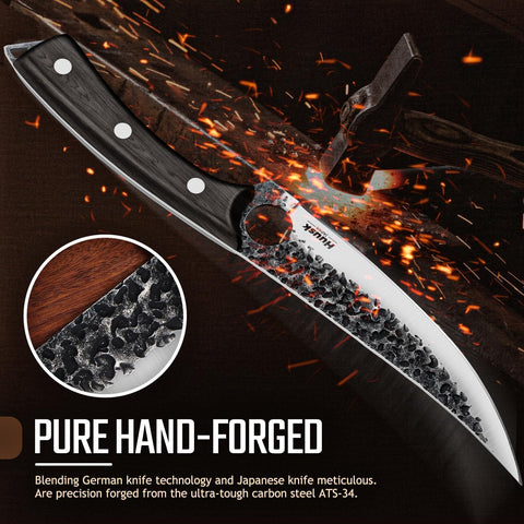 Huusk full-tang ebony handle knife for balanced, controlled cuts.