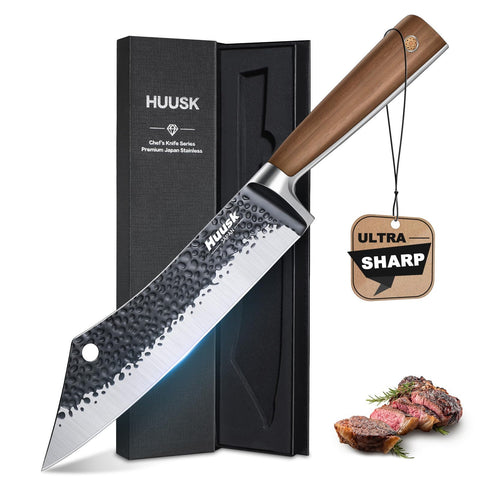Huusk carving knife with 8.3-inch blade showing balanced design for precise slicing.