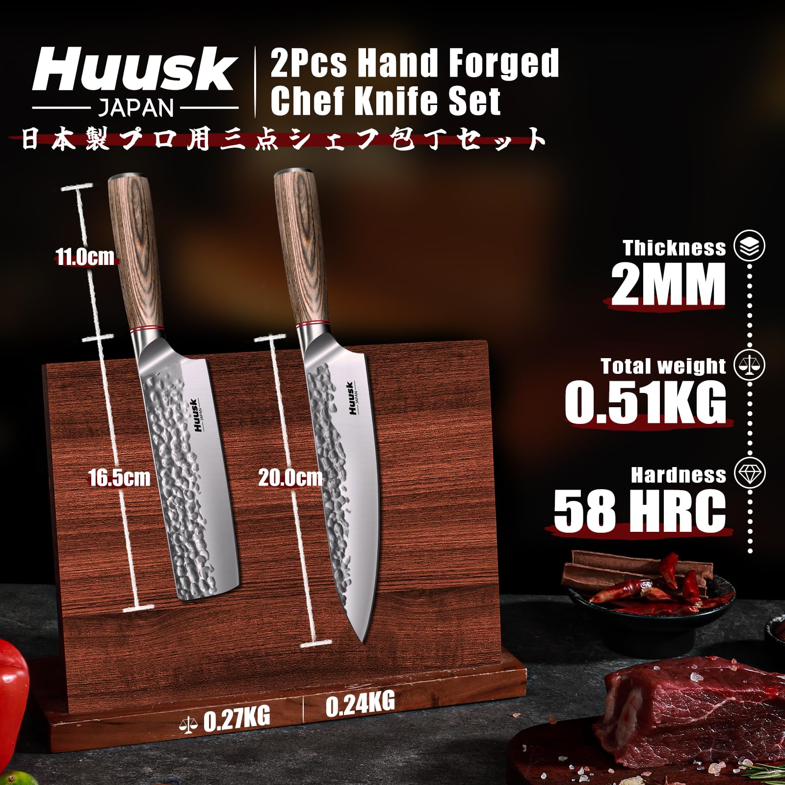 Huusk blade-to-handle integration enhances balance for steady control.