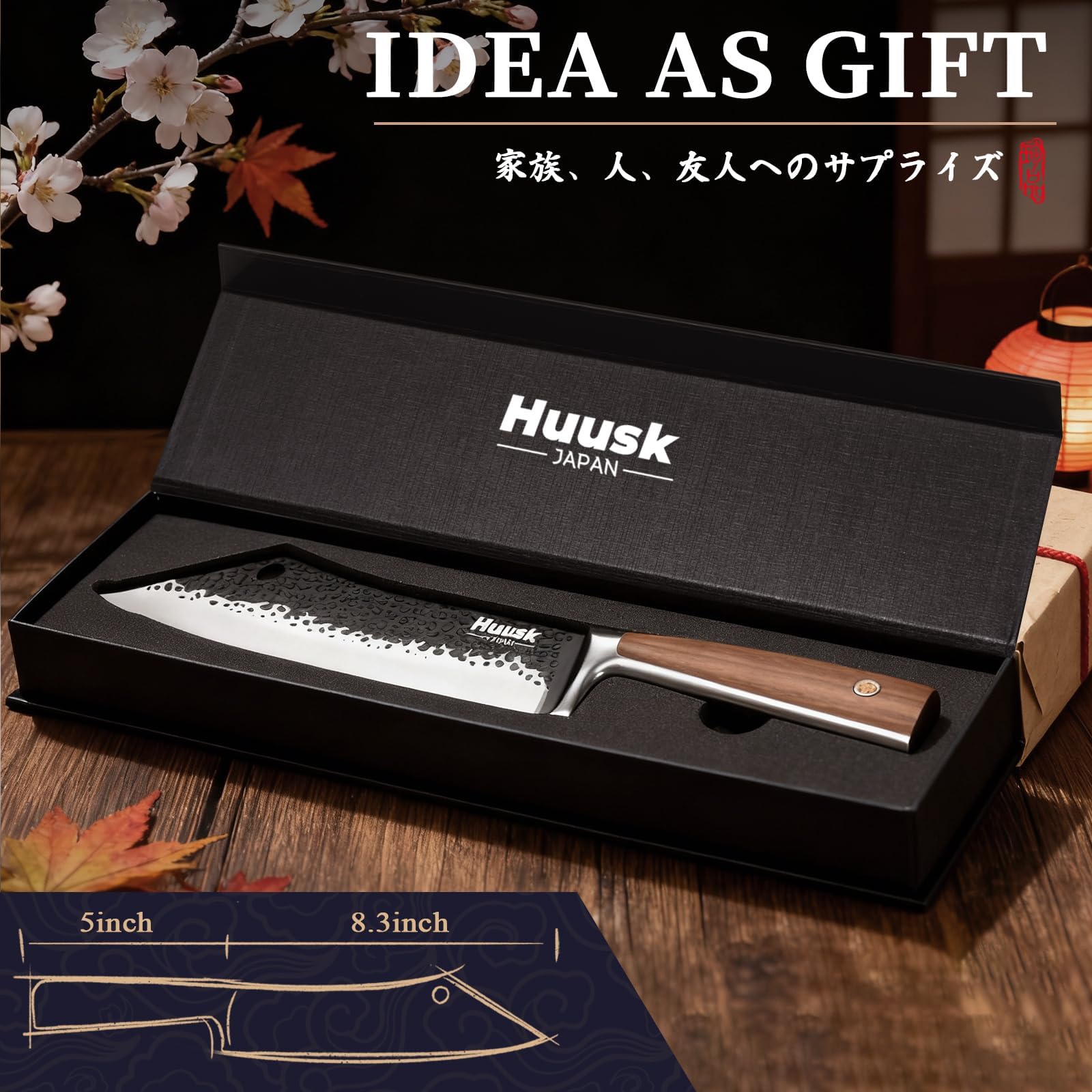 Huusk kitchen knife demonstrating precise slicing for meats and vegetables.