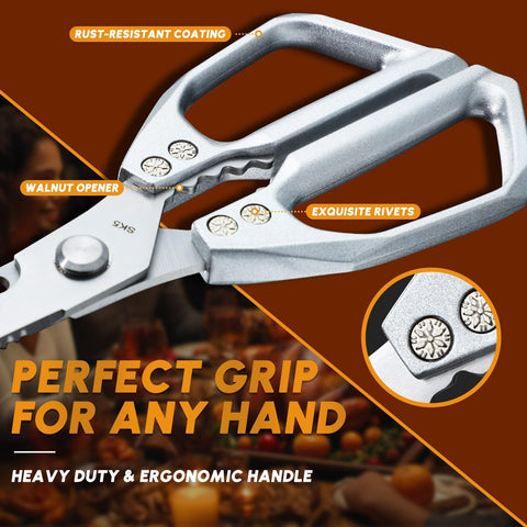 Huusk Kitchen Scissors robust design makes versatile bone-cutting and meat prep easy.