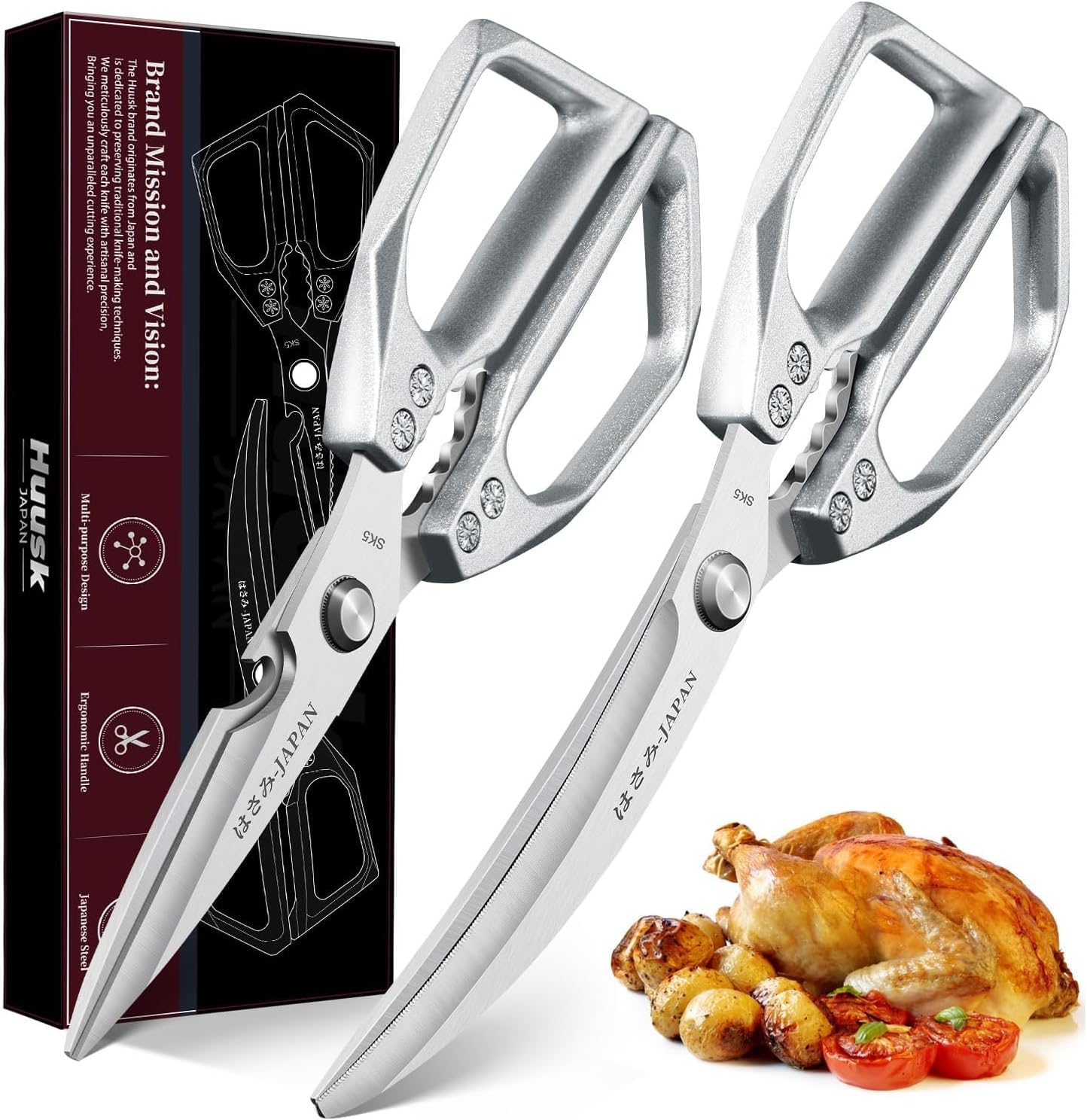 Huusk Kitchen Scissors Dual-Shear blades deliver precise slicing for ingredients.