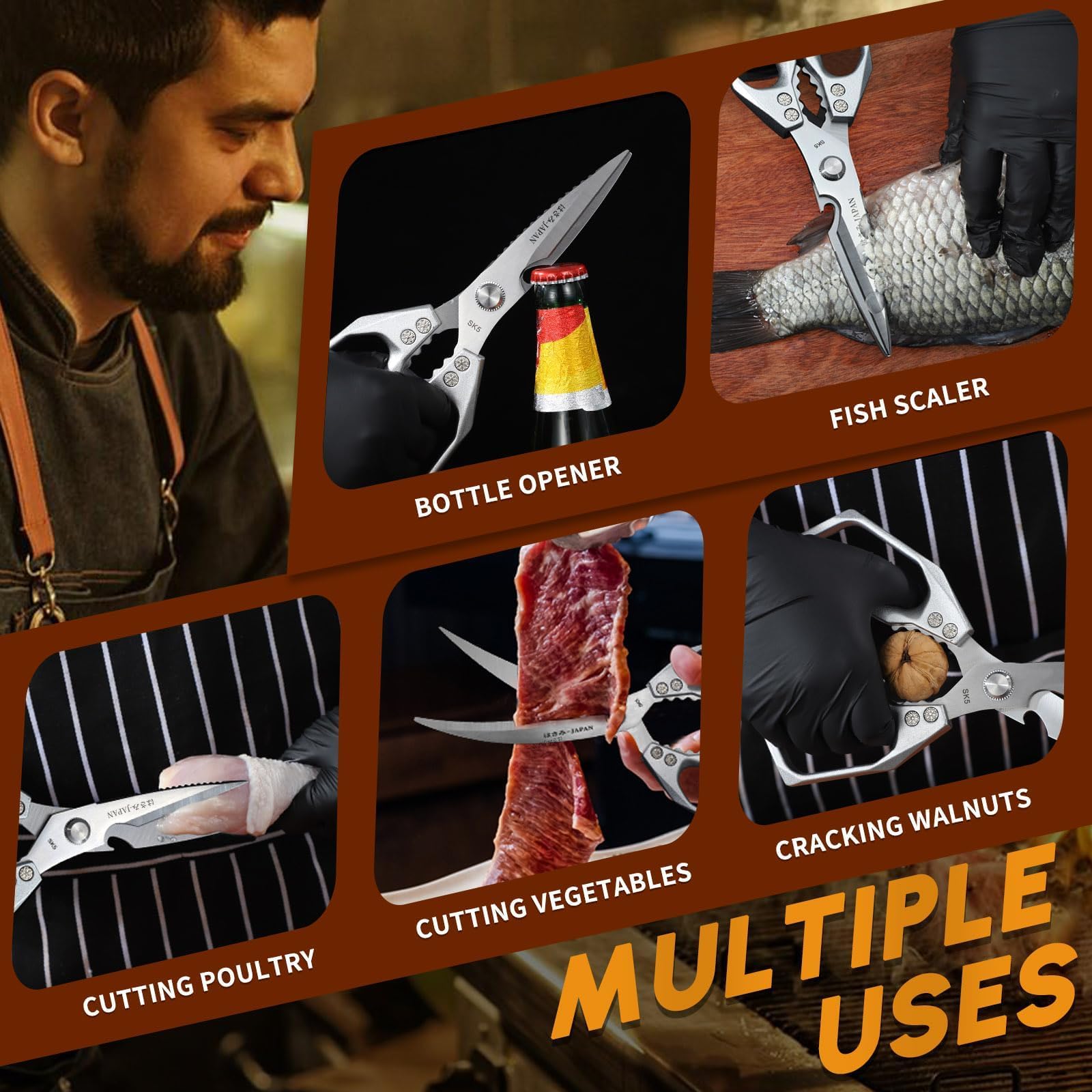 Huusk Kitchen Scissors presented in a gift box, ideal for grills and new homeowners.