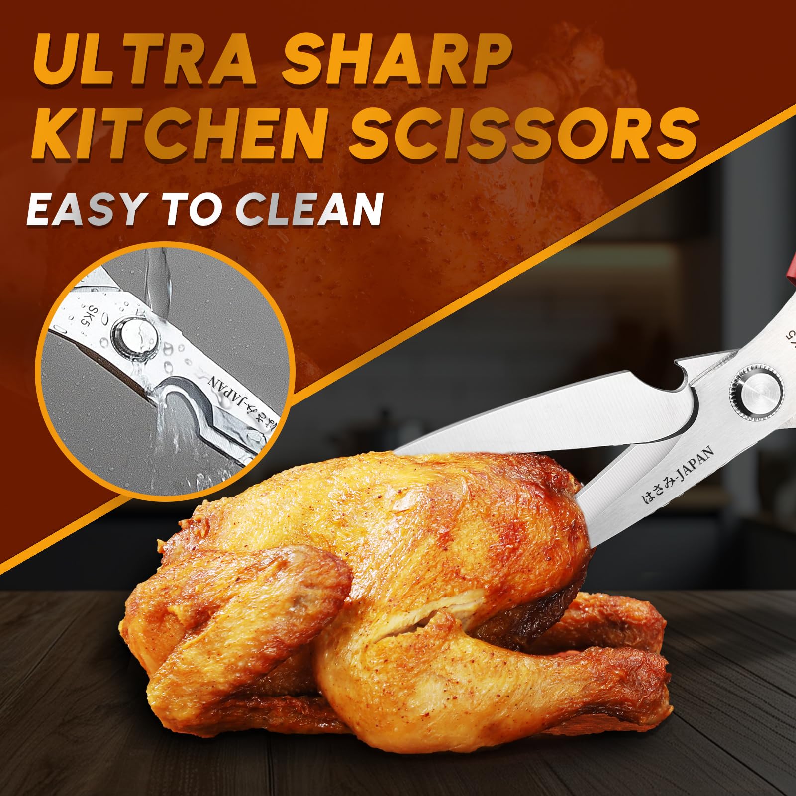 Huusk kitchen scissors red meat and poultry cutting companion.