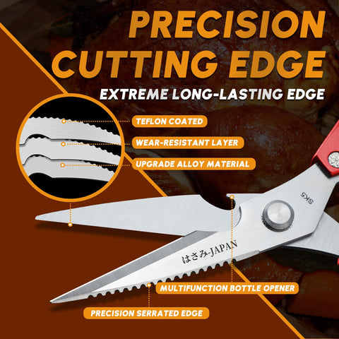 Huusk kitchen scissors red stainless steel blades stay sharp for tough cuts.