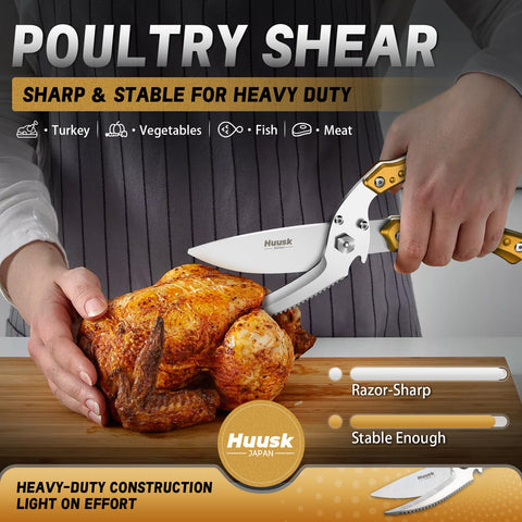 Huusk kitchen shears detachable blades demonstrating two-tools-in-one versatility