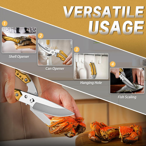 Huusk kitchen shears nut-shell-cracker tail feature for tough shell tasks