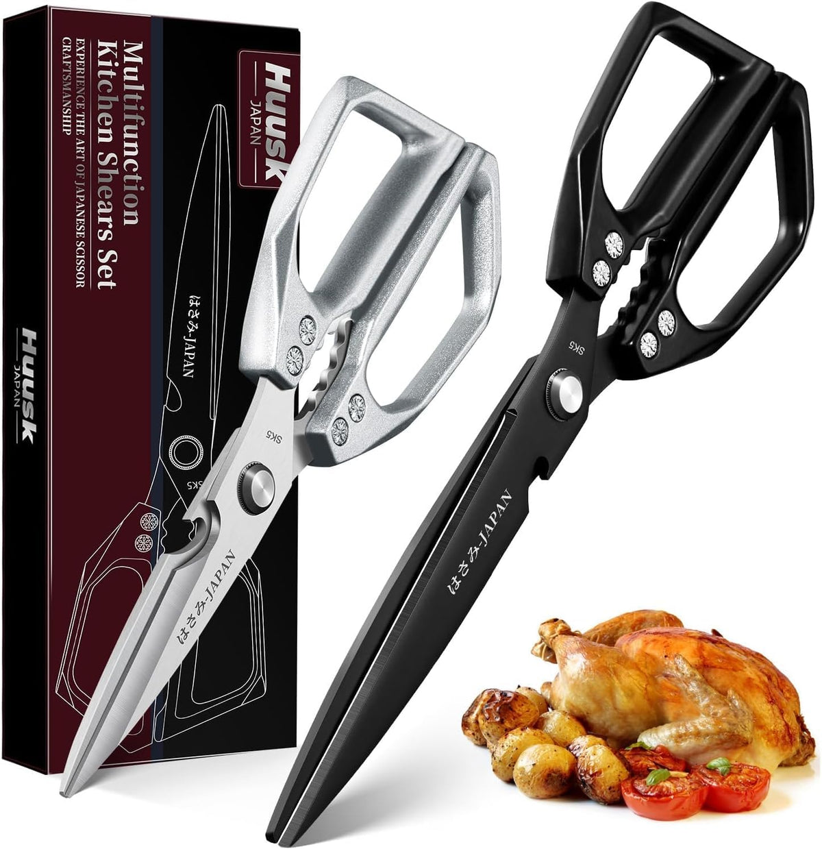 Huusk kitchen shears in silver finish for versatile meal prep.