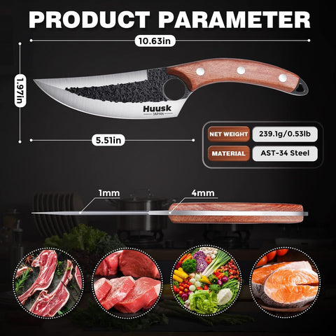 Huusk knife in kitchen performing vegetable slicing and chopping