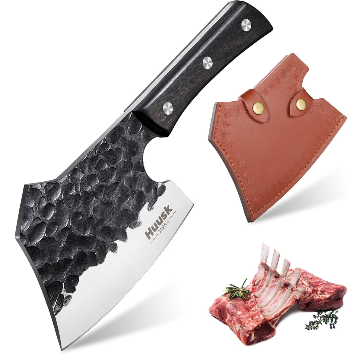 Huusk Meat Cleaver blade close-up shows precision edge and durability for tough cuts
