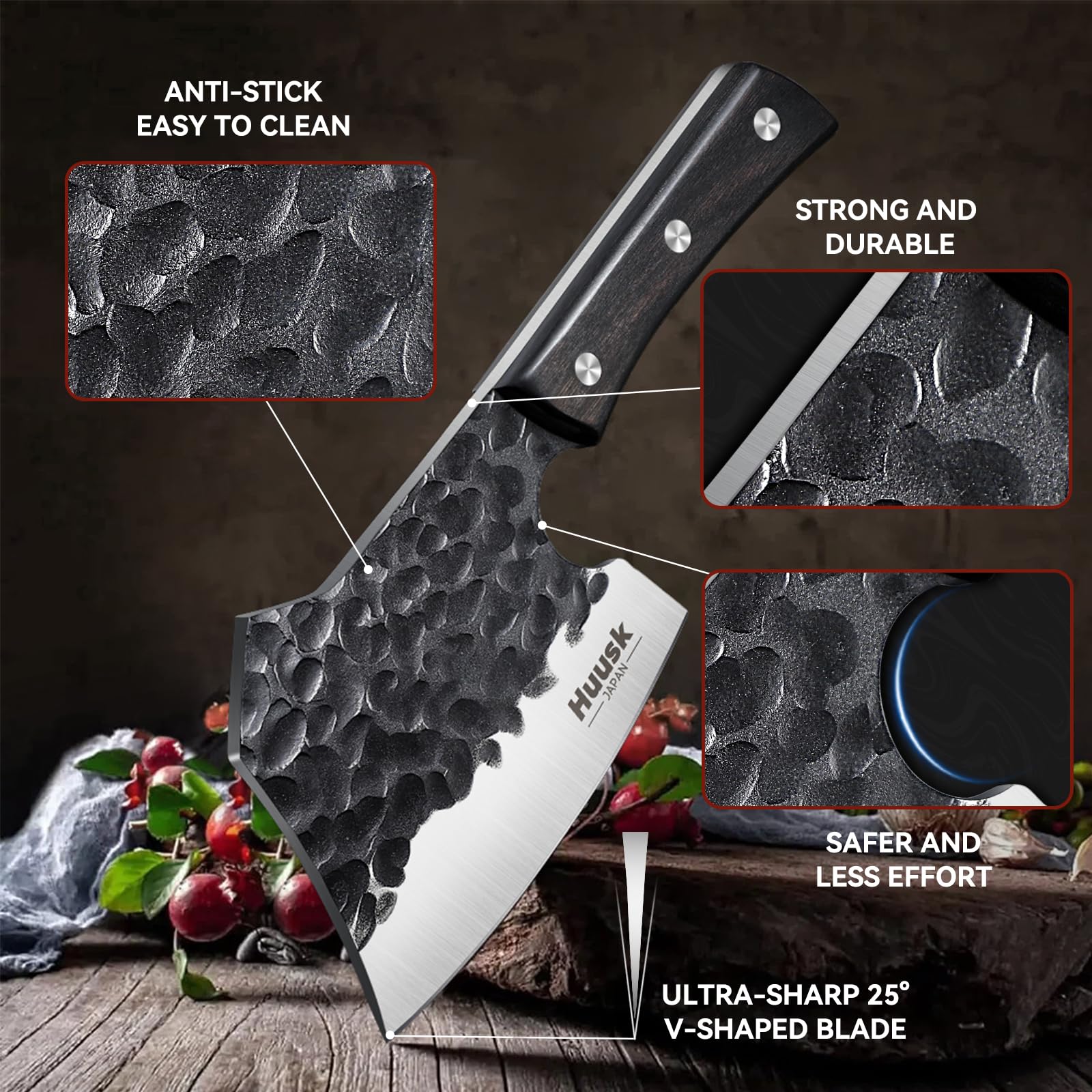 Huusk double-sided design shows blunt back for bone cracking