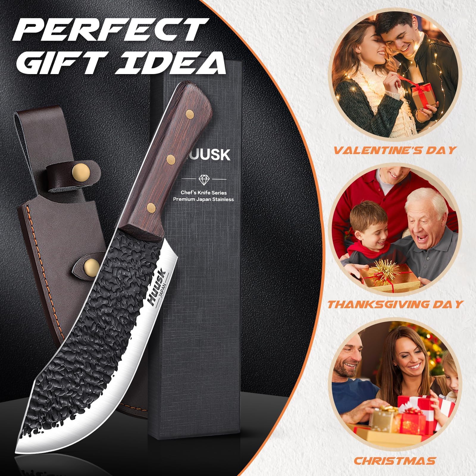 Huusk cleaver triple rivets on the handle ensure secure grip.
