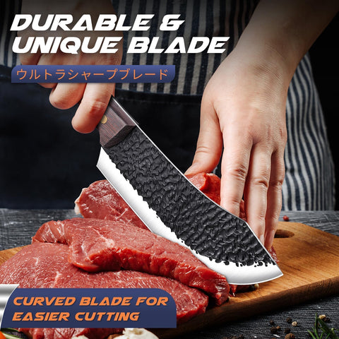 Huusk meat cleaver ergonomic handle shown for comfortable, fatigue-free chopping.