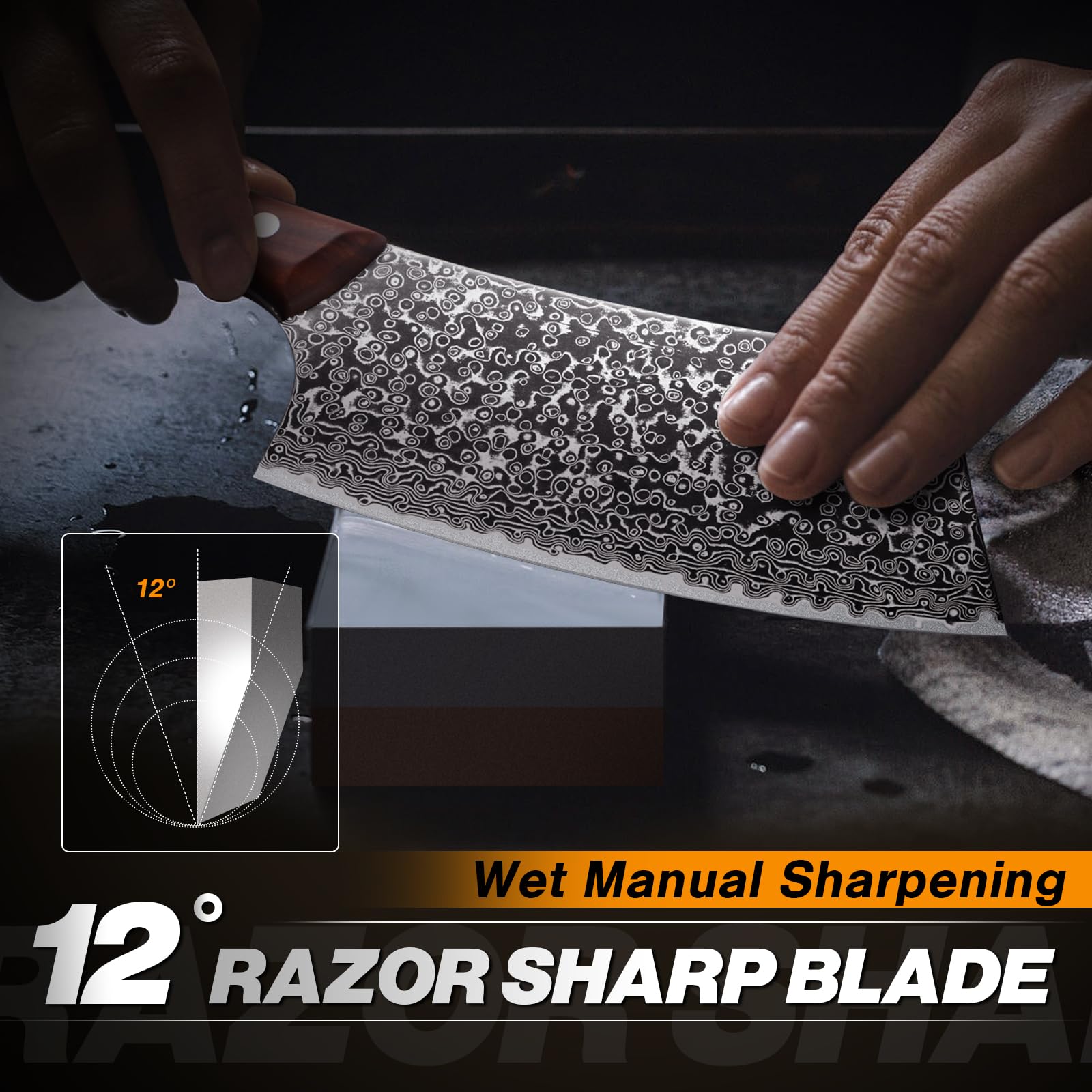Huusk knife edge optimized to twelve degrees for smooth cuts