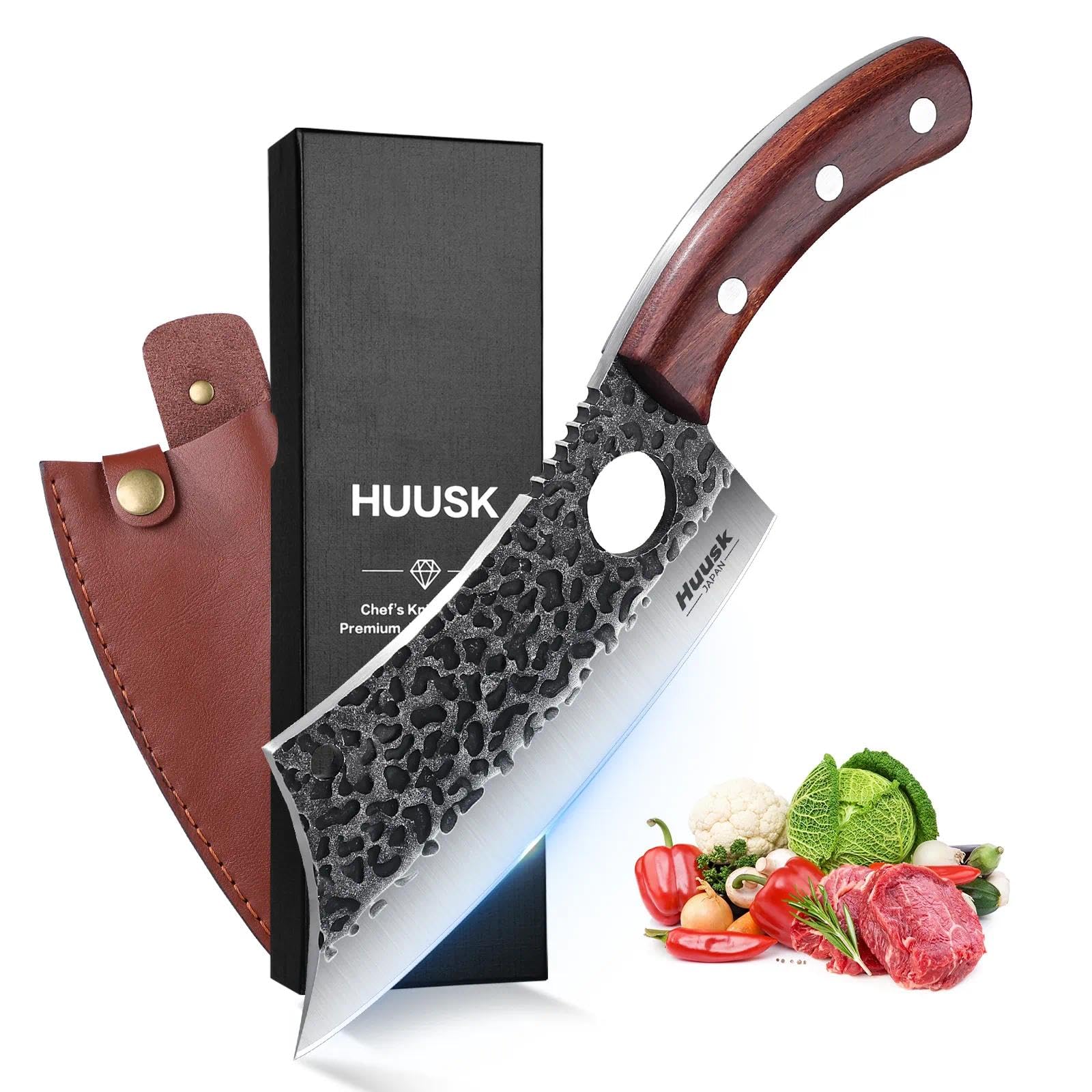 Huusk meat cleaver blade close-up highlighting a sharp edge for clean cuts