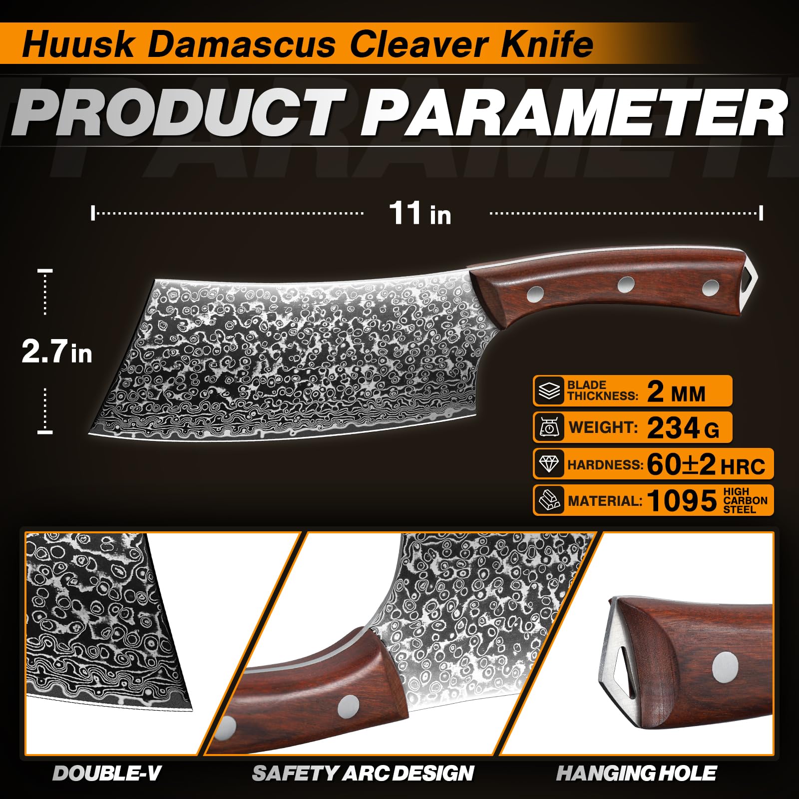 Huusk knife with Damascus Raindrop packaging makes a refined gift for cooks