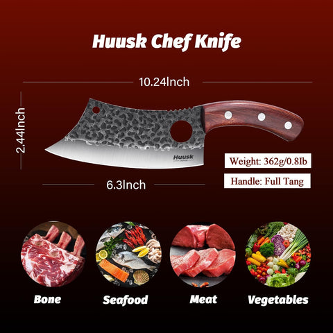 Huusk meat cleaver blade thick design resists breaking under tough cuts