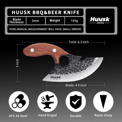 Huusk mini cleaver full tang design for sturdy chopping.