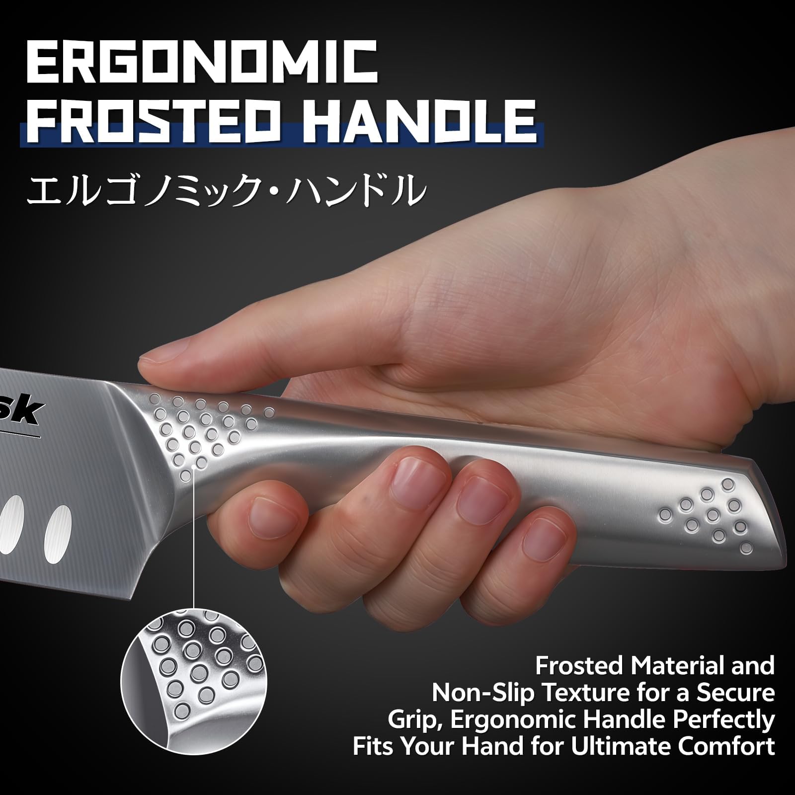 Huusk santoku knife blade close-up highlighting precise cutting for vegetables