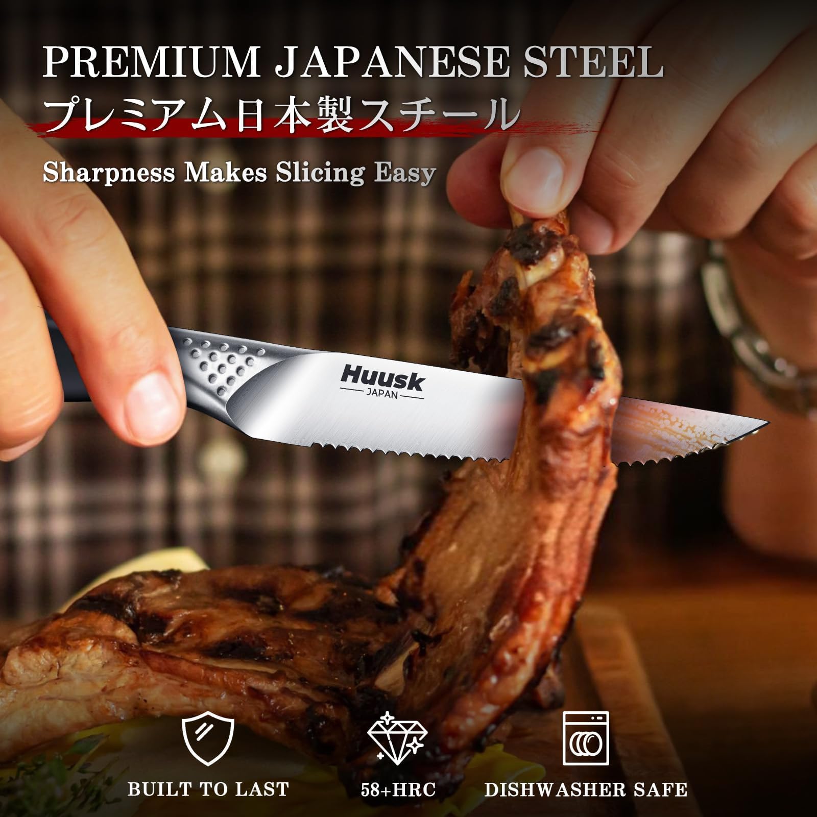 Ergonomic Huusk handle promotes comfortable, balanced slicing during family meals.