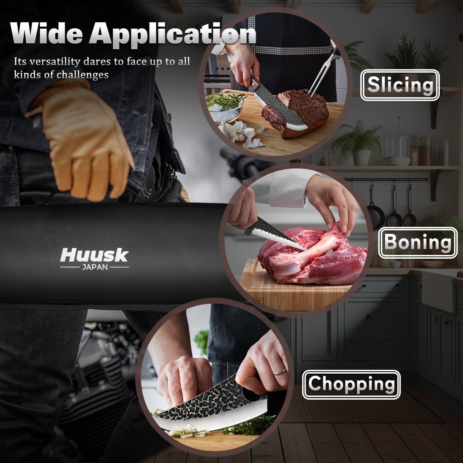 Huusk sharpening rod and gloves for knife care and protection.