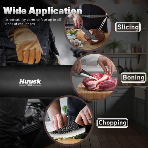 Huusk sharpening rod and gloves for knife care and protection.