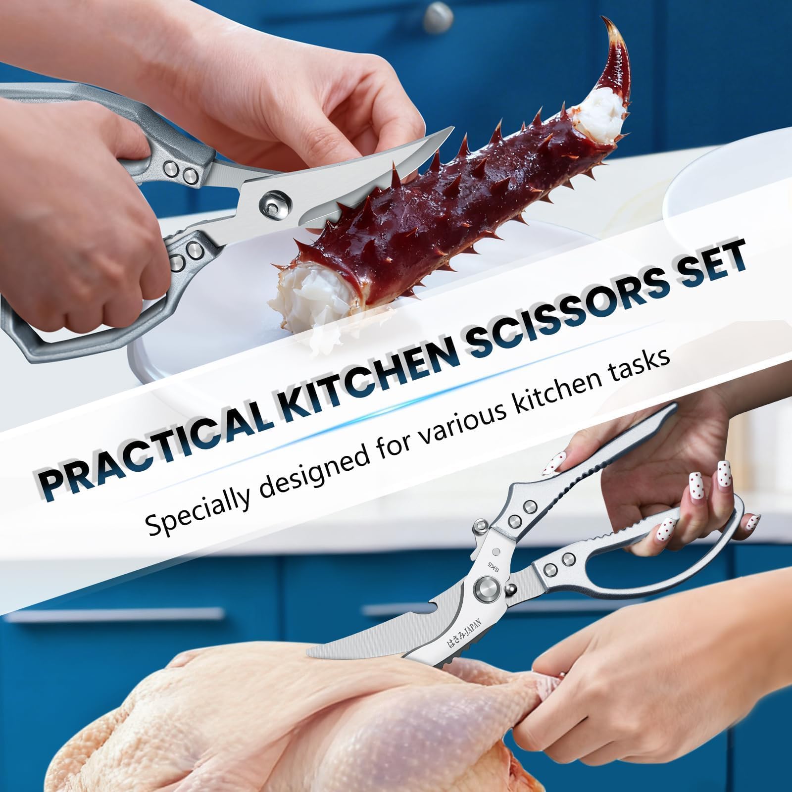 Huusk seafood scissors cracking crab shells with curved blades for precise splits