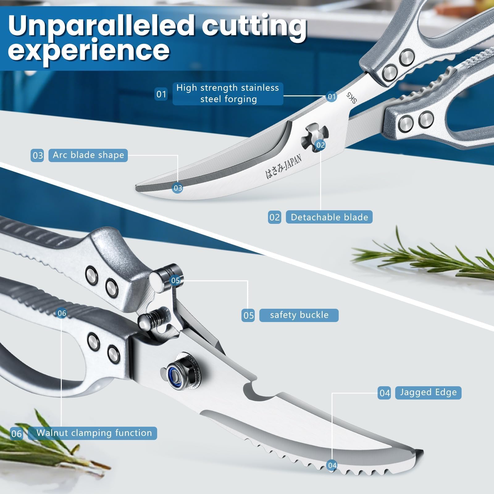 Huusk silver seafood scissors handling lobster claws with sharp blades for easy separation
