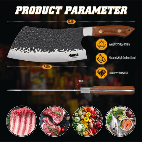 Huusk 7-inch cleaver supports versatile prep from vegetables to meat.