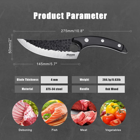 Huusk Viking Knife ergonomic handle provides secure grip during prep.