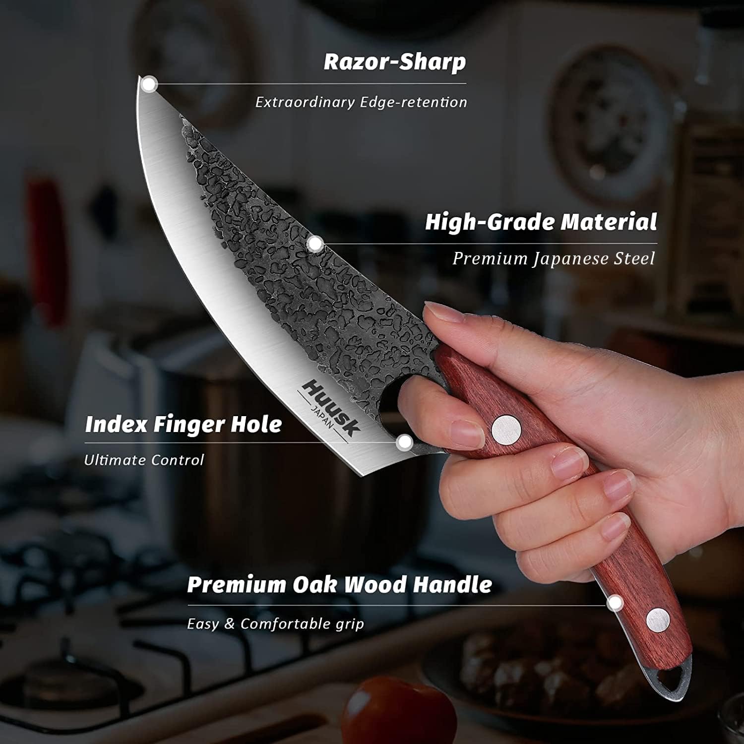Leather sheath on Huusk knife protects blade for portable use