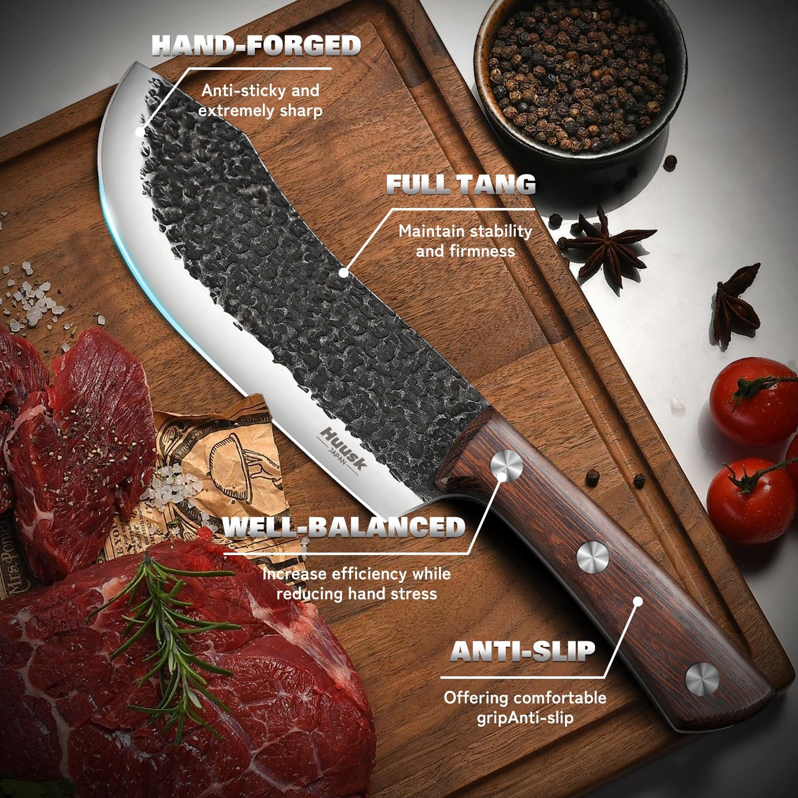 Huusk Viking knife in action for meat cutting and brisket prep.