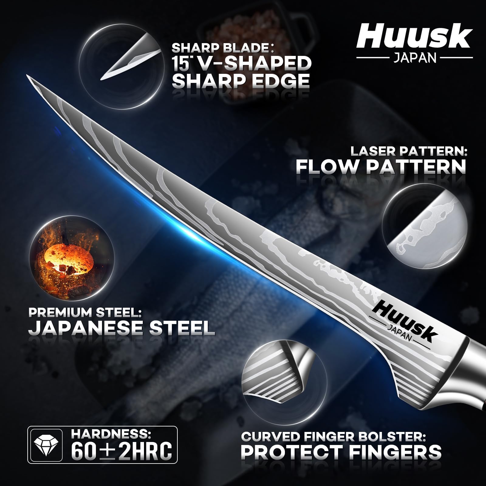 Huusk wood handle provides ergonomic comfort for long prep sessions.