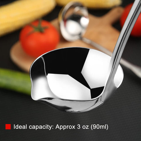 Close-up of Hvanam ladle showing shiny stainless surface