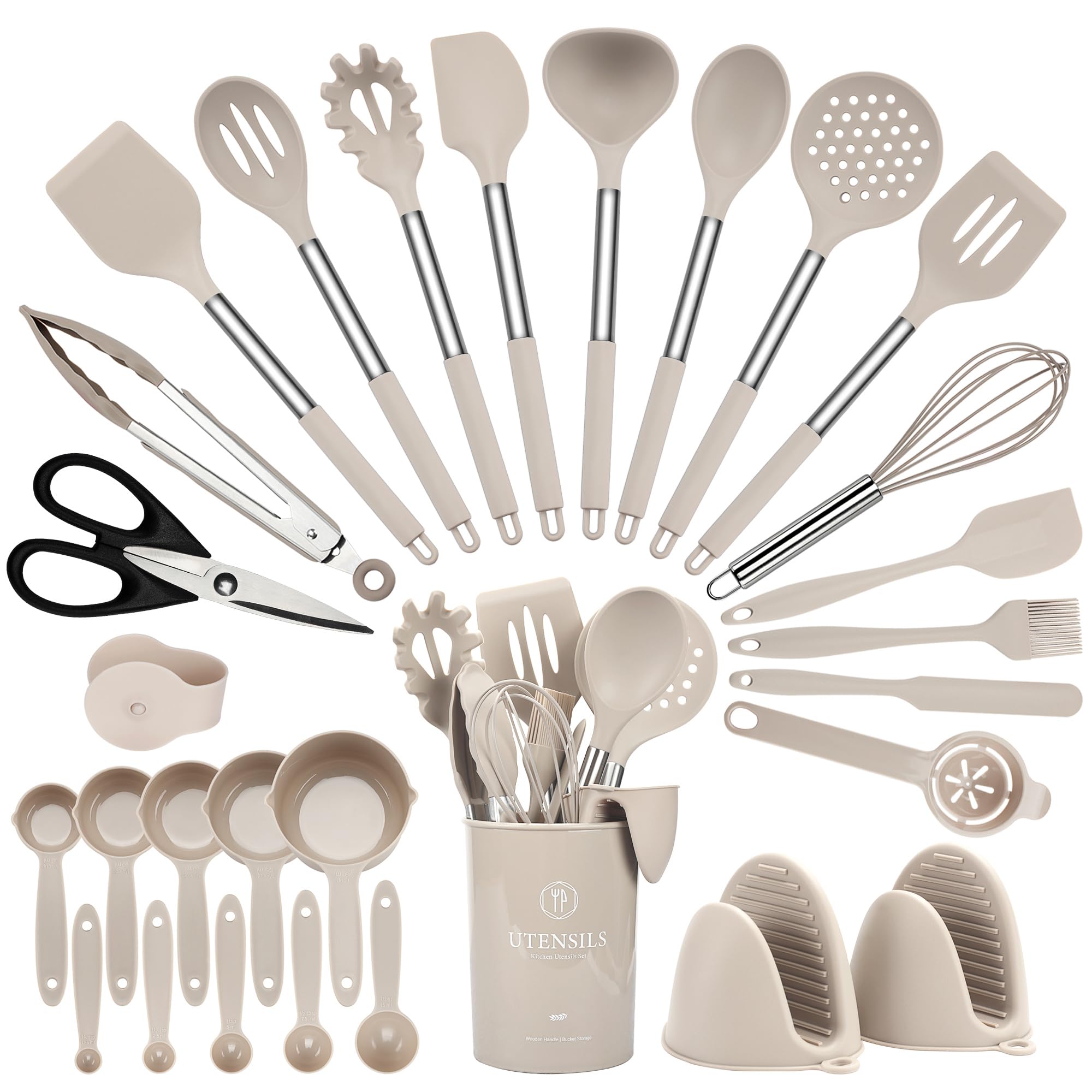 Hvygss 28-piece silicone utensils with holder for easy storage.