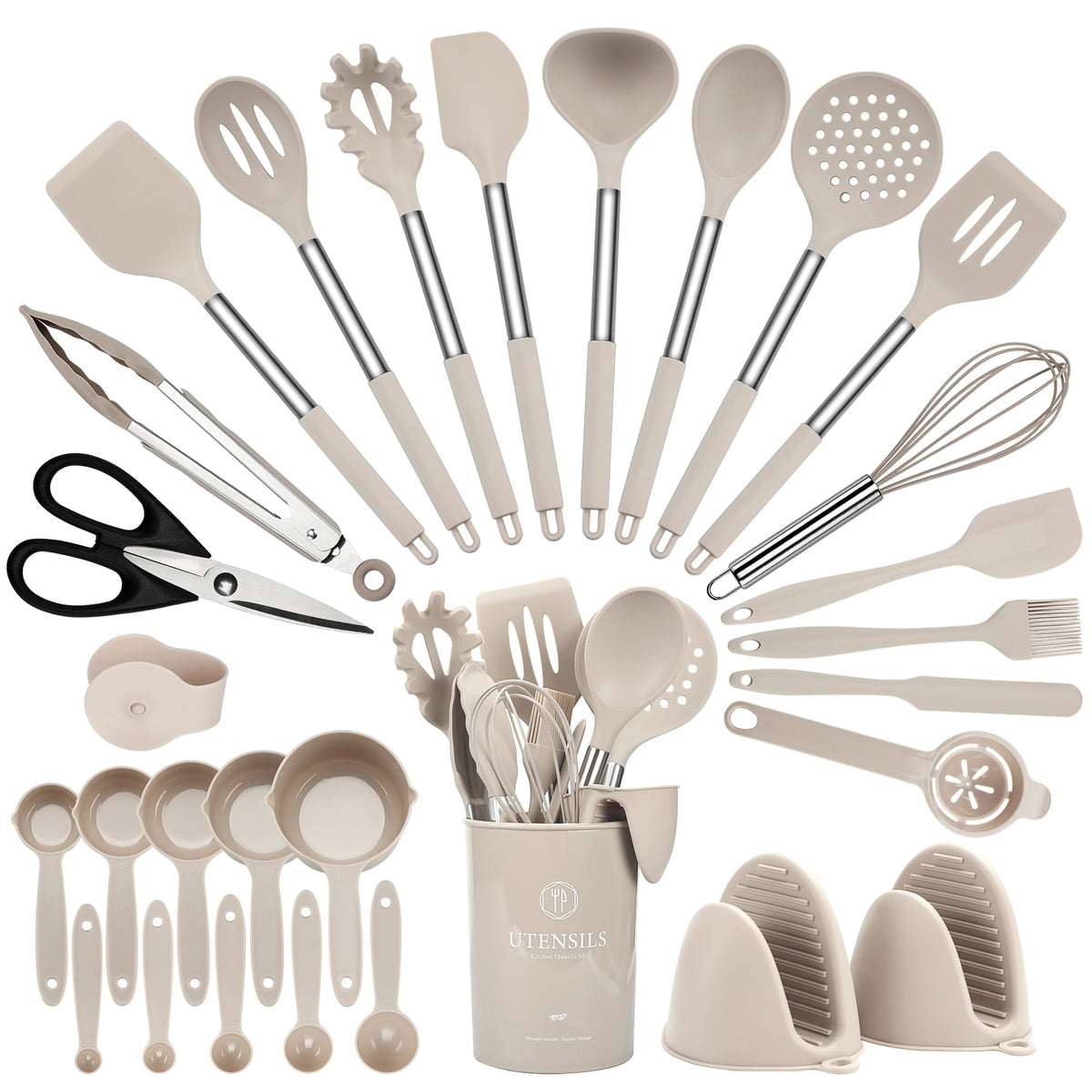 Hvygss 28-piece silicone utensils with holder for easy storage.