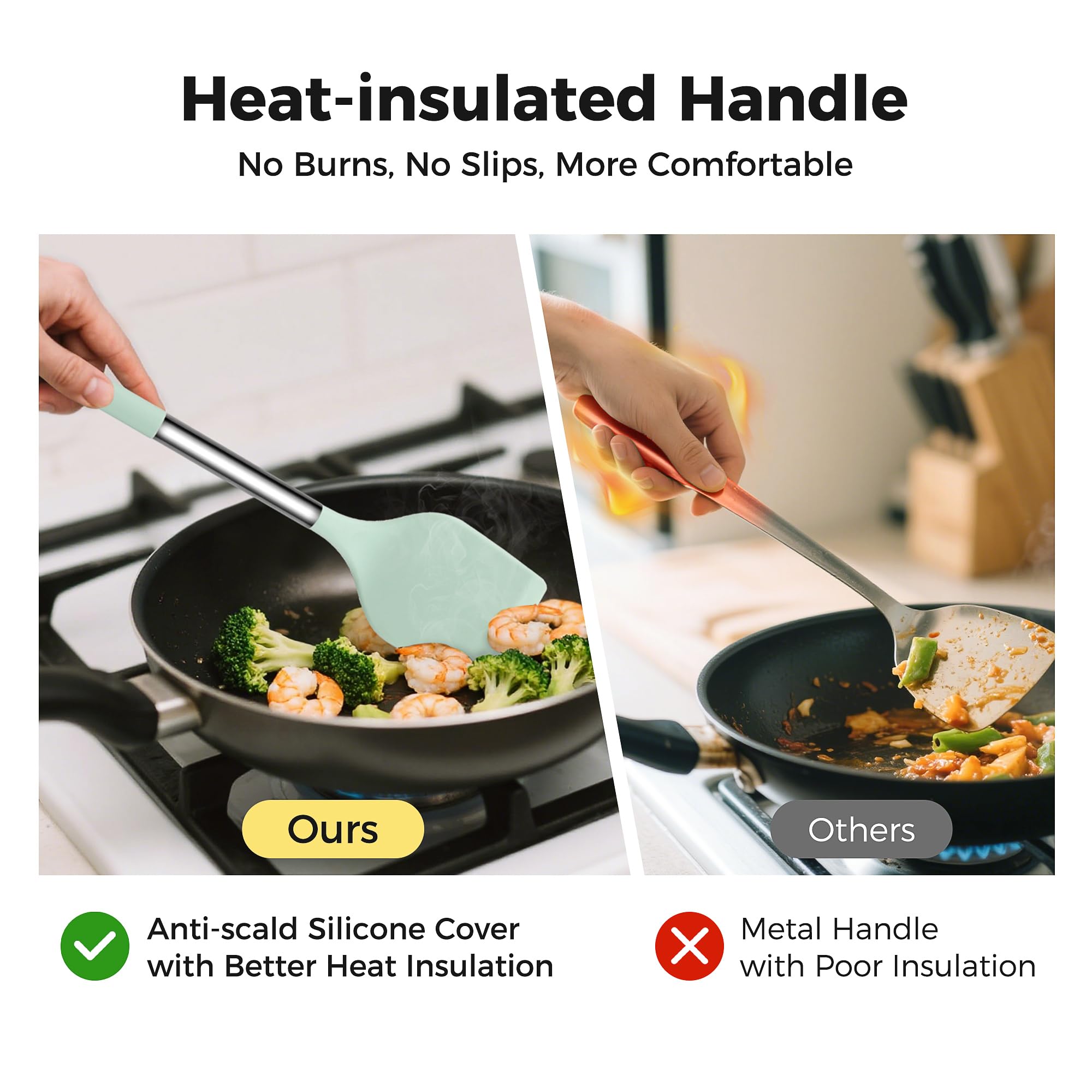 Hvygss anti-scald stainless steel handles with silicone sleeves for comfortable use