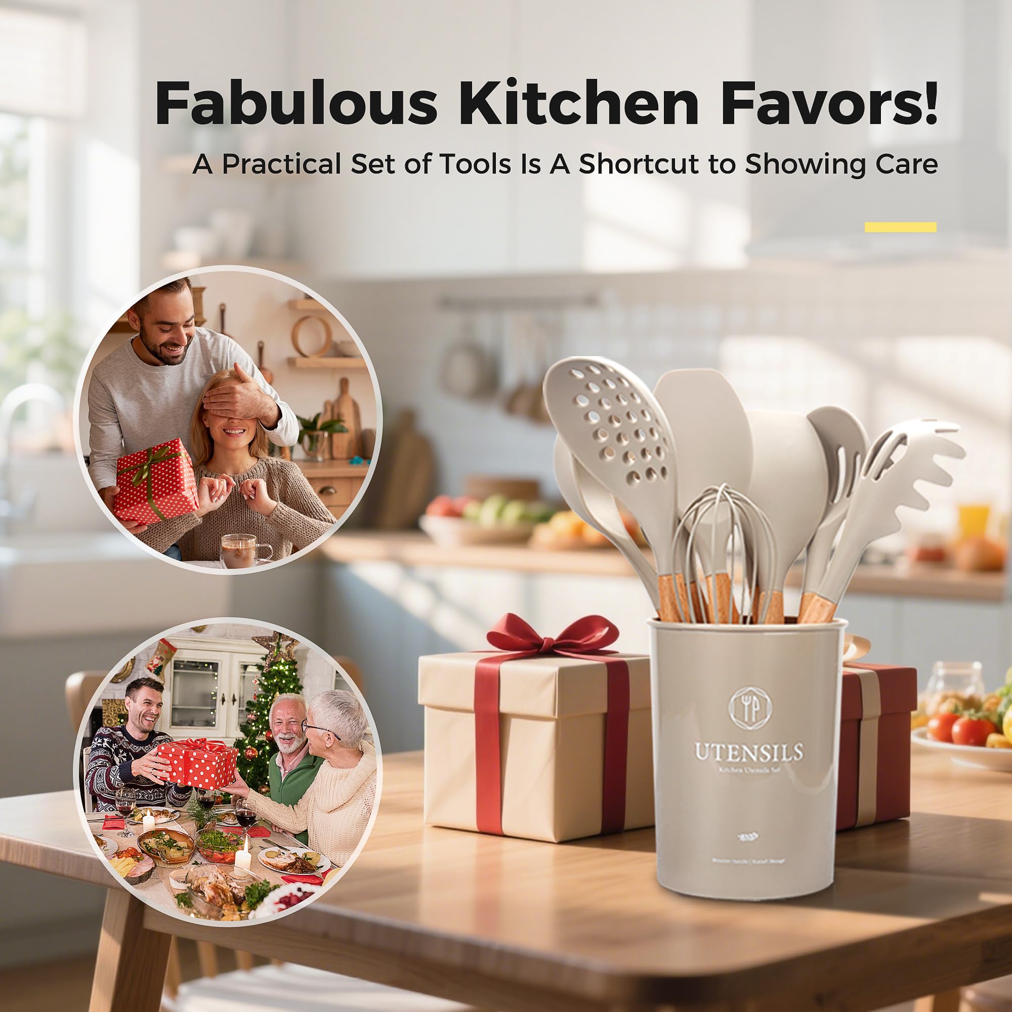 Hvygss easy-clean silicone utensils for quick wipe-down after cooking.