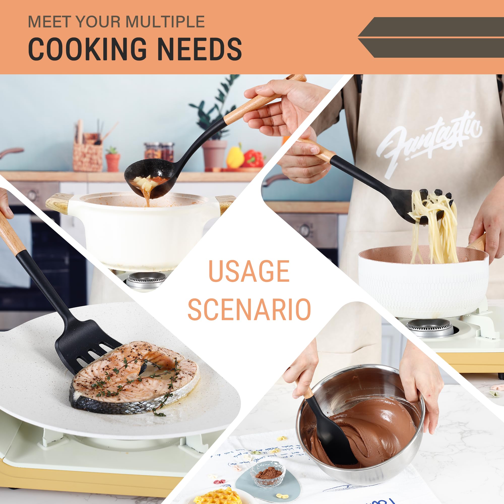 Hvygss dishwasher-safe utensils from the set; easy cleaning.